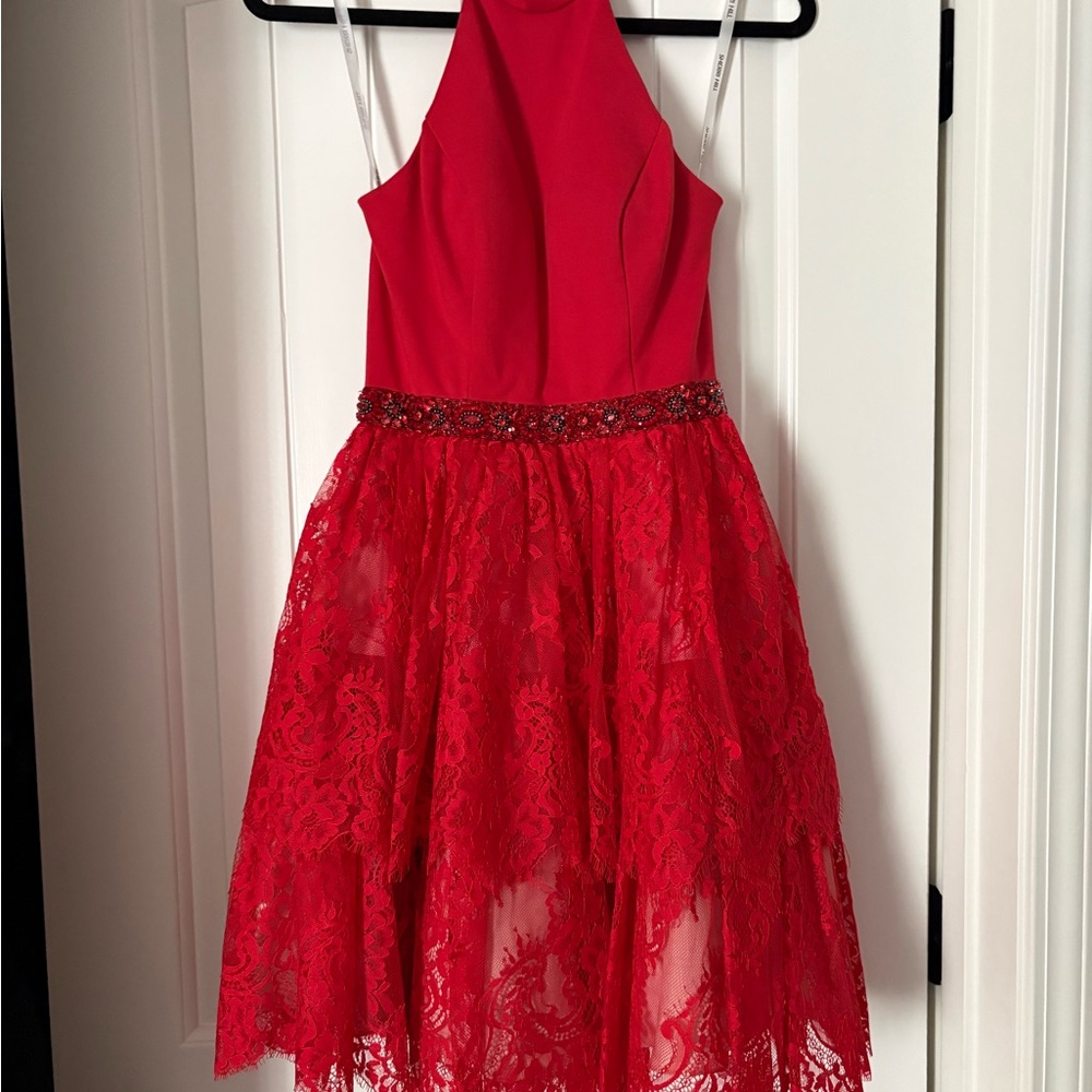 Sherri Hill Red Lace Formal Dress